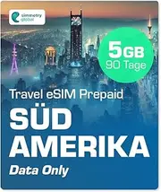 Simmetry South America Data eSIM 10GB 180 Day Compatible with eSIM Enabled iOS and Android Devices Hotspot Sharing Allowed Ideal for Long Trips or Long-Lasting Use