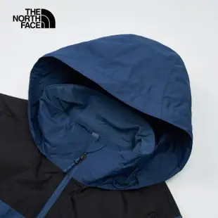 【The North Face 官方旗艦】北面男款藍色防水透氣可調節收納連帽衝鋒衣｜88FRMPF