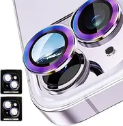 MOOISVS for iPhone 15 / iPhone 15 Plus Camera Lens Protectors, Scratch-Resistant Ultra-Thin Tempered Glass Camera Cover, Metal Individual Ring Camera Lens Screen Protector,Set of 2,Color