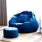 Luxury Bean Bag Cover with Footrest Faux Leather XXXL Size Blue Without Beans