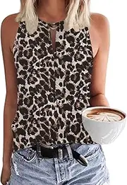 [SENBATU] Tank Top Women's Sleeveless Tops Women's Summer Casual V-Neck Blouses S-2XL 34-52, Leopard, XXL