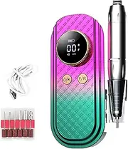 Professional Electric Nail Drill 35000 RPM, Rechargeable Acrylic Nail Tool Kit, High-Speed Nail Polishing Machine with 6 Bits, Memory Function & Quiet Motor - Personal & Salon Use (Colorful Green)