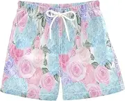 [RPLIFE] Kids Swim Trunks for Boys, Anti Chafe Swim Trunks Boys 2 T, Roses Hydrangeas White