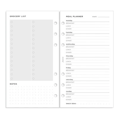 Filofax Organizer Refill, Personal Size, Meal Planner Pack, White Paper,