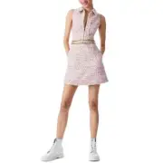 Alice + Olivia NWT Ellis Zip Front Dress With Chain Trim Off White/Raspberry 10