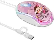 elec Space USB Type-C Mouse - Cute & Portable Wired Mouse with 7-Color LED, Silent Clicks, Mini Design for Laptop, MacBook Pro, Android Tablets (Pink)