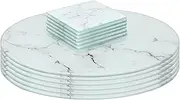 Harbour Housewares Round Glass Placemats & Square Coasters Set - 30cm - Marble - 12pc Tempered Heat-Resistant Non-Slip Round Home Kitchen Dining Table Dinner Plate Place Mat Mats Set
