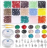 Mardatt 450Pcs 8mm Crystal Glass Beads Briollete Faceted Beads Supplies w 20Pcs Silver Charms Pendants 2Pcs Cord for Necklace Bracelet Earrings Jewelry Making (15 Colors)