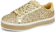 [LUCKY STEP] Women's Platform Glitter Sneakers | Sparkly Bling Shiny Dressy Bedazzled Wedding Bridal Fashion Walking Shoes