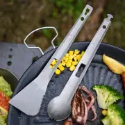 Titanium Alloy 2 in 1 Tong Spork Spatula Shovel Camping BBQ All-In-One Utensil