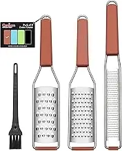 Lemon Zester Cheese Grater Citrus Zester Pack of 3-304 Stainless Steel - A Sharp Tool for Parmesan Cheese,Ginger, Garlic, Nutmeg, Chocolate, Vegetables，Fruits，Dishwasher Safe With Cleaning Brush