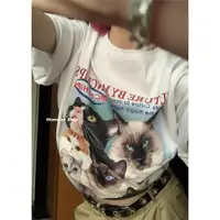 在飛比找ETMall東森購物網優惠-Lonslan貓咪團寵簡約百搭印花T恤