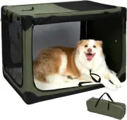 Portable Travel Dog Crate 4-Door Soft Sided 36 Inch Collapsible Dog Crate with C