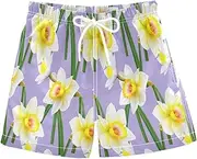 [RPLIFE] Boys Short Swim Trunks, Baby Swim Shorts 2t, White Yellow Flowers Violet