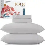 [Carressa Linen] 1000 Thread Count Long Staple Soft Egyptian Cotton Bed Sheets Set, 4 Piece Set, Queen, Upto 17 in Deep Pocket, Smooth & Soft Sateen Weave, Luxury Bedding, Silver
