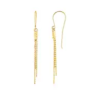 10K Gold Yellow Diamond Cut Bead Chain Tassel Earrings