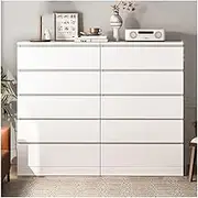 White Dresser Chest of Drawers, Modern Fluted 4 Drawer Dresser with Concealed Handles Floor Storage Organizer Curved Profile Design (Color : 2, Size : 5 Drawer)