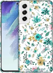 [GlamCase] for Samsung Galaxy S21 FE 5G, Samsung Galaxy S21 FE 5G Case - Teal Floral Pattern Printed Slim & Sleek Cute Plastic Protective Designer Back Phone Case/Cover for Galaxy S21 FE 5G