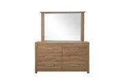 Design Square Modern 6-Drawer Dresser Low Boy Sideboard Buffet Unit With Mirror - Dark Oak