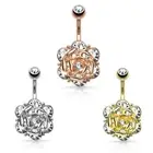 Crystal Zircon Flower Dangle Navel Belly Button Ring Bar Body Piercing Jewe- TAI