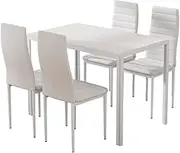 Artiss Dining Table and Chair Set of 5 White Tables Chairs Setting Desk Nursing Reading Seating Home Living Room Bedroom Kitchen Cafe Outdoor Indoor Furniture,MDF Tabletop + 4X 45cm Height Seat