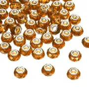 50Pcs 14mm Large Hole Glass Beads Champagne European Loose Faceted Craft Bead