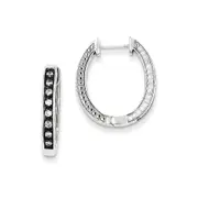 14K White Gold Real Diamond Black Rhodium-plated Hinged Hoop Earrings