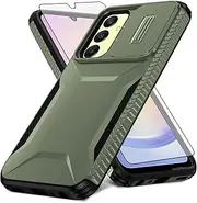 [Asuwish] Phone Case for Samsung Galaxy A25 5G with Tempered Glass Screen Protector and Slide Camera Cover Slim Rugged Hybrid Shockproof Protective Cell Accessories A 25 25A SM-A256U Men Army Green
