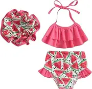 [WERNZATT] Toddler Baby Girl Three Piece Bathing Suit Swimsuit Summer Bikini Top Trunks Shorts with Sun Hat Swimwear
