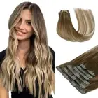 18 Inch 130G 7Pcs Seamless Clip In Hair Extensions Walnut Ash Brown Bleach Bl...