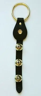 BLACK LEATHER PAW PRINT BELL STRAP WITH BRASS PLATED BELLS
