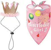 NACOCO Dog Birthday Bandana with Cute Pompon Hat Pet Scarfs for Girls and Boys Dog Birthday Bibs and Hat Set(Pink)