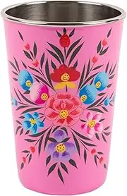 1x Pansy 400ml Hand-Painted Picnic Cup - Raspberry - Reusable Stainless Steel Camping Wine Coffee Party Drinking Tumbler Glasses Set - by Billy Can