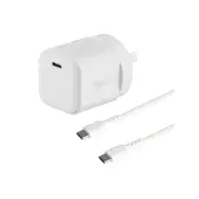 3sixT Wall Charger Adapter GaN 20W USB-C PD w/ Type-C Charging Cable White
