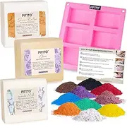 [Pifito] Soap Making Kit │ DIY Soap Making Supplies - 3 lbs Melt and Pour Soap Base (Goats Milk, Shea Butter, Clear), 10-Pack Mica "Original" Colorants Sampler, Mold and Instructions