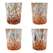 Set of Four 4 Murano Glass Drinking Art Tumblers Orange Multi Millefiori