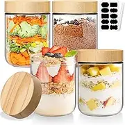 Overnight Oats Container Jar Glass Jars with Lids Glass Storage Jars for Jams Sweet Yogurt Hot Chocolate Pickling jar Glass Food Storage Containers for Tea Coffee Sugar Kitchen Preserving Jar 450ml