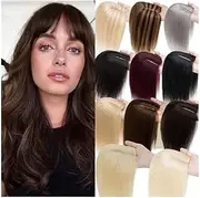 Hair Topper for Women, Real Human Hair Toppers with Bangs, 3 Clips In Brazilian Remy Hair Straight Hair Pieces，12x13cm Breathable Lace Base(Grey,30CM)