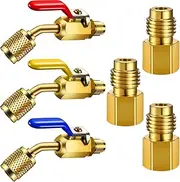 6 Pieces Air Conditioning Refrigerant Angled Compact Ball Valve 1/4 Inch for R410A R134A R12 R22 AC HVAC and R12 R22 to R134A Adapters 6015 R134A Refrigerant Tank Adapter 6014 Vacuum Pump Adapter