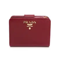 在飛比找ETMall東森購物網優惠-【PRADA 普拉達】經典金字LOGO水波紋扣式對開零錢短夾