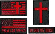 [JUJUPUPS] 4-Pack Reflective Christian Military Applique Patch Set, Woven, Hook & Loop Fastener Backing (Black-Red)