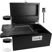 MPROCU Large Bamboo Storage Box with Lock, Decorative Stash Box Set Includes Jars & brush （Black）