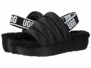 NWB UGG Black Puff Yeah Satin Sheepskin Slingback Slides/slippers Sz 9