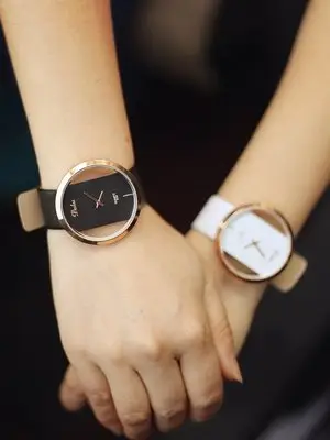 手錶女韓國時尚學生復古原宿大錶盤透明雙面鏤空個性時裝錶情侶錶