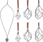 [UNICRAFTALE] about 6Pcs 3 Styles 81cm Stainless Steel Macrame Pouch Necklace Adjustable Crystal Necklace Empty Stone Holder Nets Necklace Pendant with Camel Faux Suede Cord for Necklaces Making