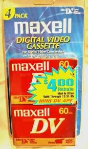Maxell Mini DV 60 Minute Cassette Tape 4 Pack - New Sealed DVM60SE