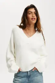 [Cotton On Women] Cotton On Women - Luxe V-Neck Pullover - White 2XL WHITE