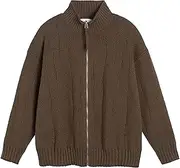 [Generic] Men's Stand Collar Cardigan Sweater Slim Fit Button Cable Knit Sweater Pockets Thick Long Sleeve Jackets Big and Tall, Brown, 3X-Large