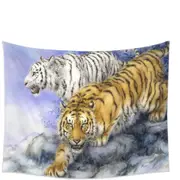 Wild Animal Art White and Orange Tigers Tapestry