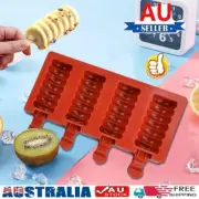 DIY Silicone Ice Cream Mold 4 Cell Frozen Juice Popsicle Ice Lolly Mould MakerUD